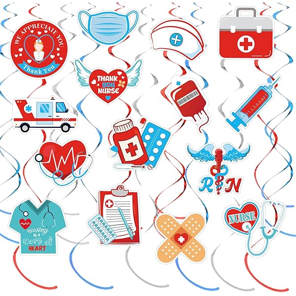 36-Piece Nurse Appreciation Hanging Swirl Decorations - Red & Blue Spiral Party Decor For Nurse Week