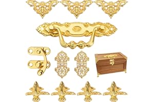 Morobor Gold Jewelry Box Antique Lock Latch Hasp Hinges Handle Box Corner Protectors Kit for DIY Jewelry Box, Wood Case Jewelry Chest Storage Box Feet Leg Corner Protector Set, Box not Included