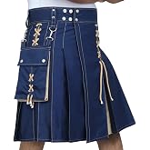 DSS KILTS Modern Two-Tone Utility Kilt for Men | 100% Cotton Work &amp; Fashion Kilt with Detachable Pockets &amp; X-Lace Design