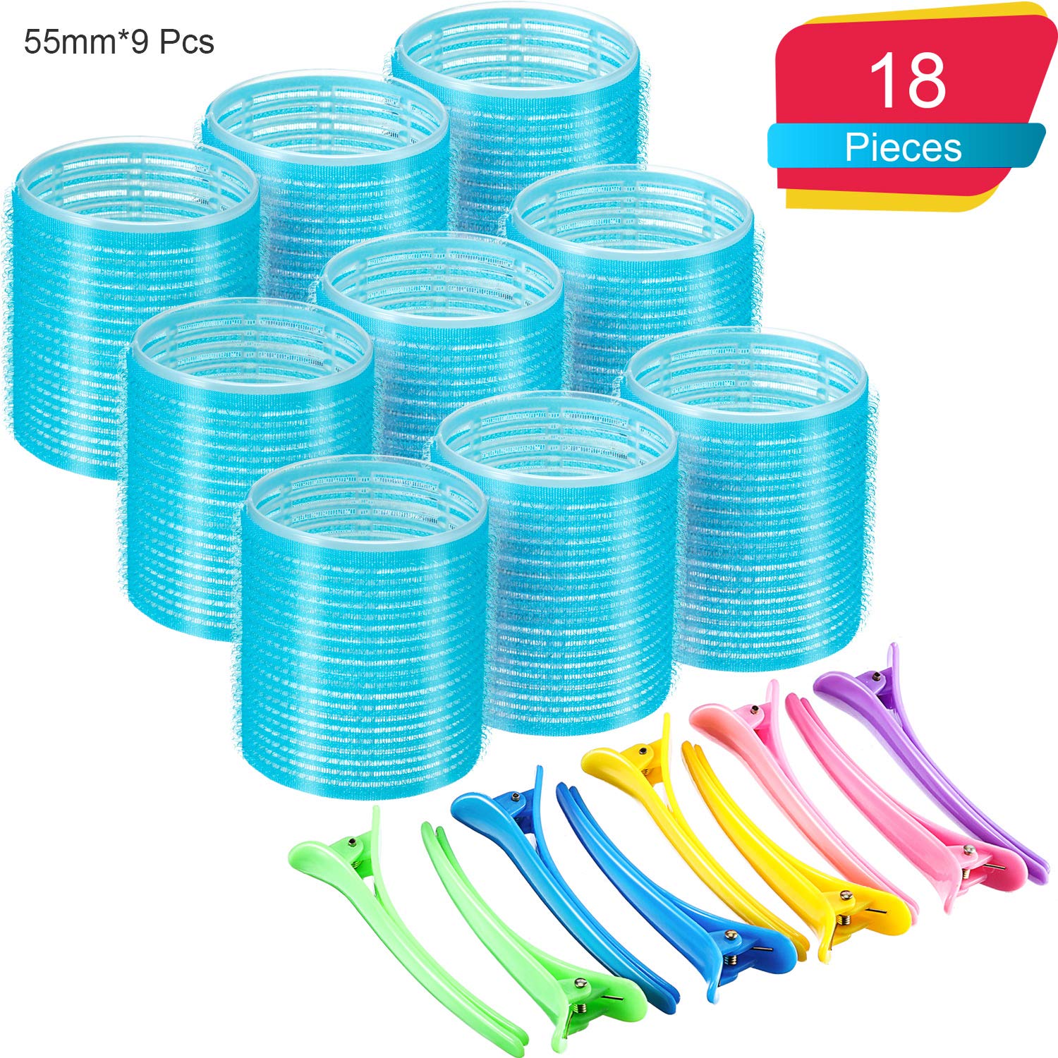 55 mm Self Grip Hair Rollers Set 9 Count Jumbo Size Self Holding