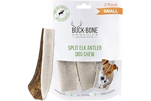 Buck Bone Organics Dog Chews, Elk Antlers for Dogs, Long Lasting Dog Bones for Aggressive Chewers, All Natural, No Preservatives, Wild Shed in The USA (Small 3 Pack)