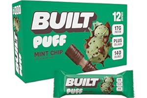 Built Bar, Puff Protein Bars, Mint Chip Puff, 17g Protein Snacks, On-The-Go Bars, Only 140 Calories, 6g Sugar, Collagen, Gluten Free, 12 Count