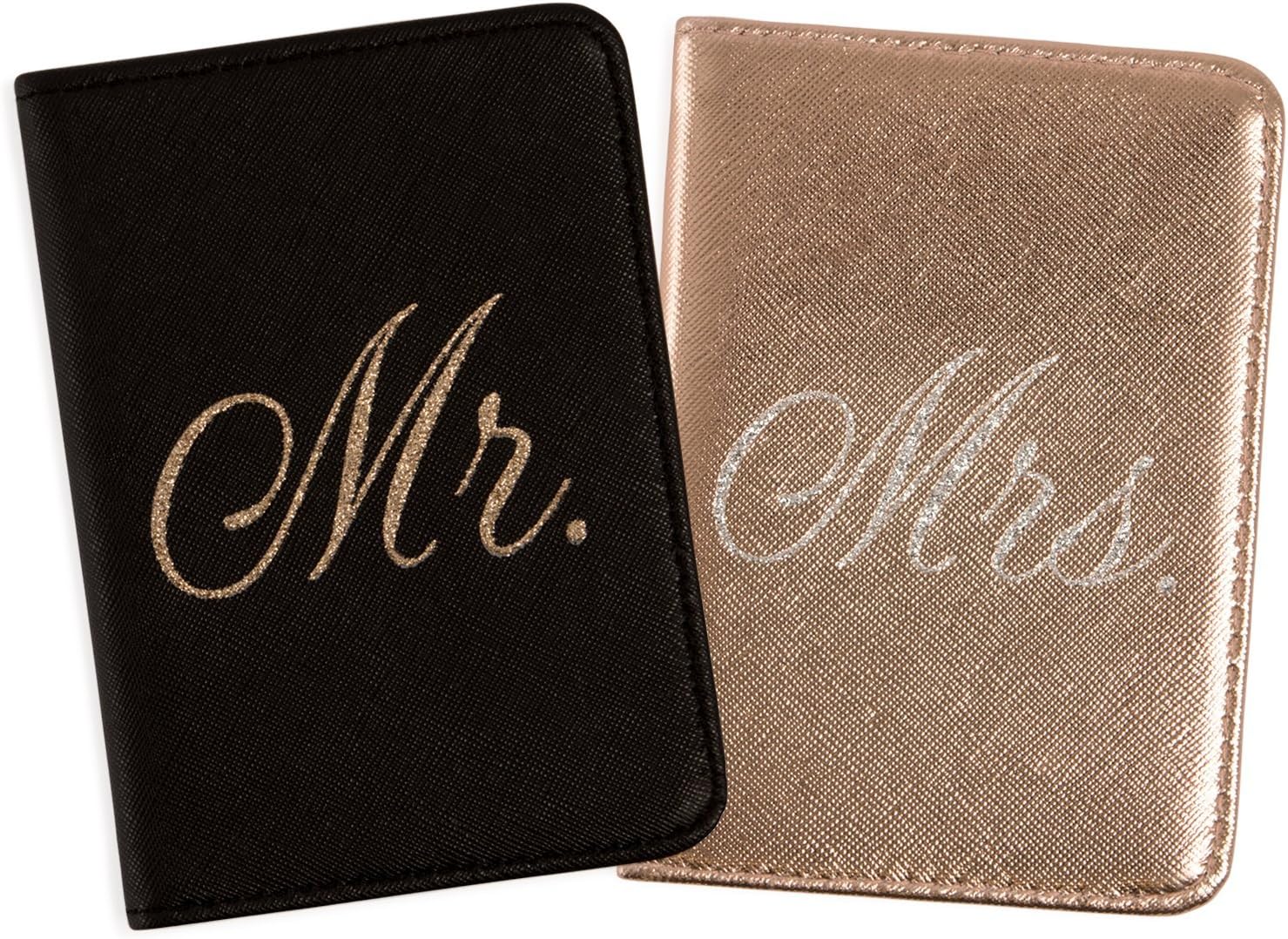  | Mirror Mirror Passport Wallets Travel Holder Set: Mr. & Mrs. Slim Waterproof Passport Case Covers & Organizer Slots for ID, Money & Credit Card - Black & Rose Gold | Passport Wallets