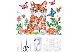 Uniquilling Quilling Kit, Paper Quilling Kits, 16 * 20-in Cat& Butterfly Paper Filigree Kits with Quilling Tools& Using Manual, DIY Quilling Artwork Modern Wall Art for Living Room