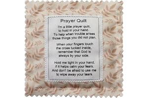 Wisplume Mini Prayer Quilt with Cross Inside Vintage Pocket Scripture Prayer Quilt Squares Sympathy Christian Gifts for Women Pastor Appreciation Father's Day Graduates Gifts (Cream)