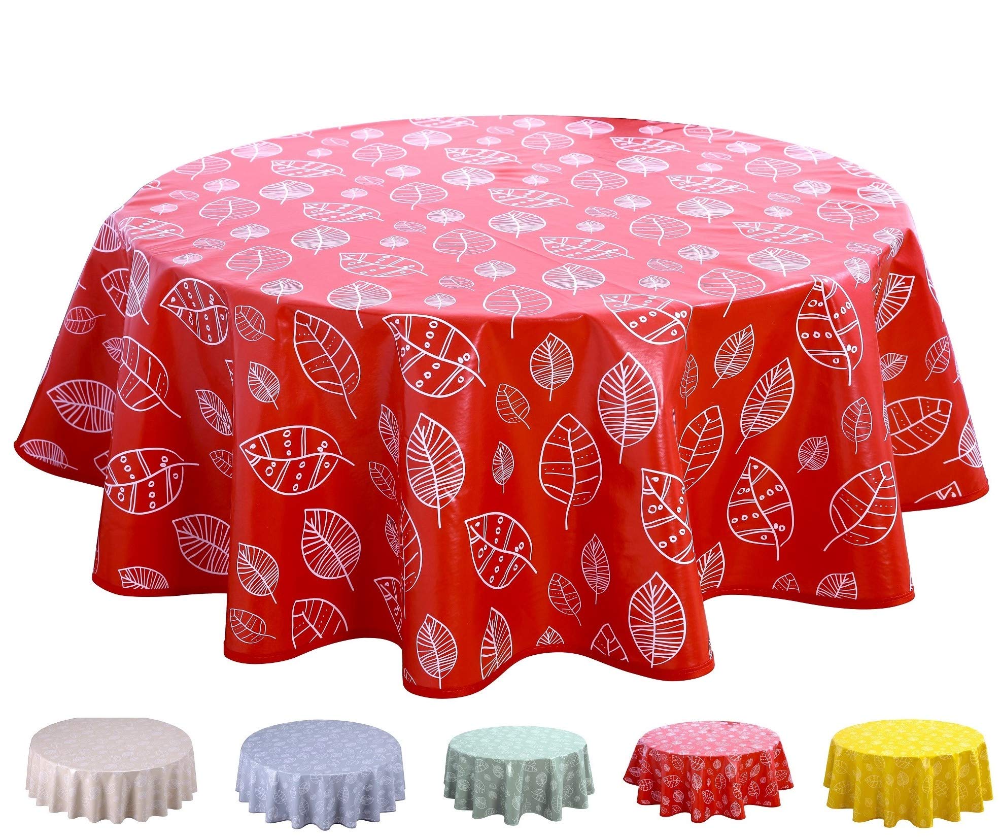 Home Direct Round Oilcloth PVC Wipe Clean Tablecloth 160cm 62" Leaves Red