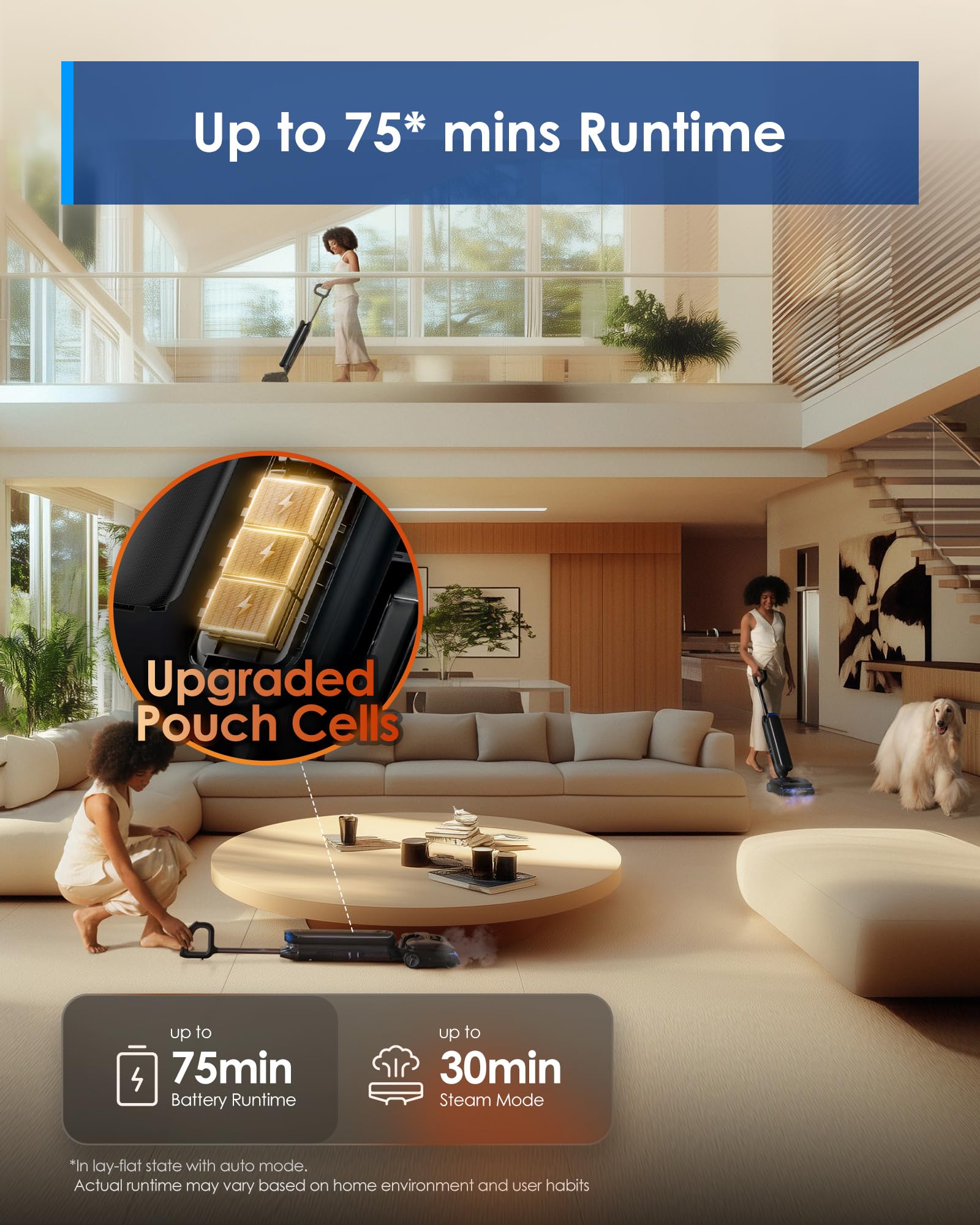 Tineco Floor One S9 Artist Aspiradora en seco y húmedo a vapor, limpieza a vapor a alta temperatura, succión de 22 kPa, SmoothDrive de 360°, diseño antienredos, secado rápido a 185°F, tiempo de funcionamiento prolongado, posición plana de 180°