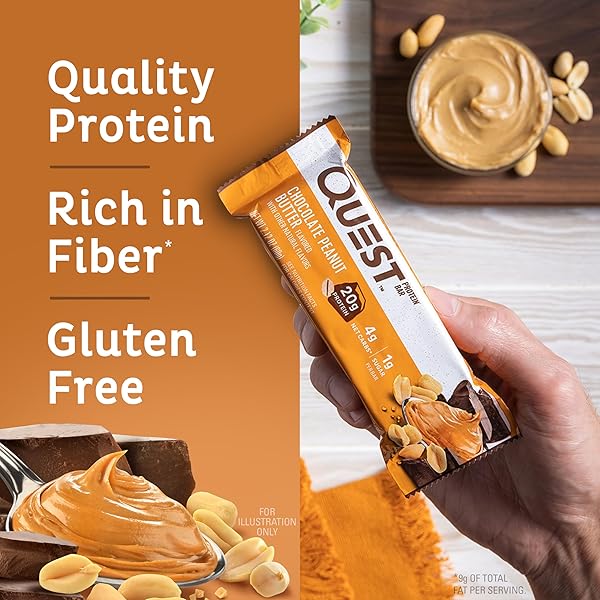 QUEST NUTRITION CHOCOLATE PEANUT BUTTER BARS, 20G PROTEIN, 1G SUGAR, 4G NET CARB, GLUTEN FREE, KETO FRIENDLY, 12 COUNT
