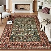 Lahome Vintage Rug for Living Room, Machine Washable 6x9 Area Rugs Non-Slip Ultra-Thin Stain Resistant Carpet for Dining Room, Floral Oriental Print Soft Indoor Carpet for Bedroom (Red,6'x9')