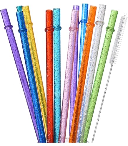 Tritan Hard Plastic Reusable Straws With Cleaning Brush,10.5 In Long...