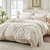 Andency King Size Comforter Set 7 Pieces, Beige Bed in a Bag King Fluffy Boho Tassel Bed Set, Cream Fringe Bedding Set with Quilt Comforter, Sheets, Pillowcases & Shams