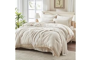 Andency Beige Comforter Set King Size with Sheets -7 Pieces Boho Tassel Bed in a Bag Soft Lightweight Bedding Sets, All Season Fringe Bed Set with Comforter, Sheets, Pillowcases & Shams