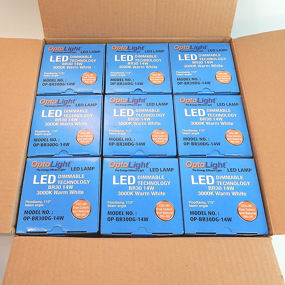 Photo 1 of ***Factory seal***

OptoLight Box Of 9 LED Light Bulbs 14W=60W BR30 Dimmable OP-BR30DG-14W (9)