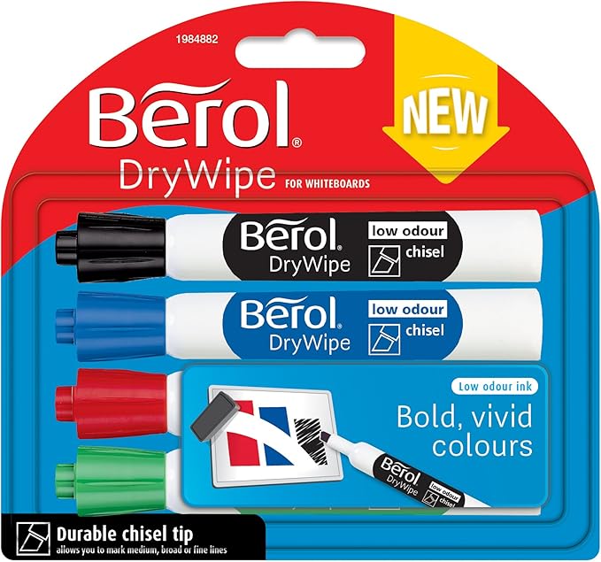 Berol Dry Wipe Chisel Tip Whiteboard Marker Assorted Standard Colours