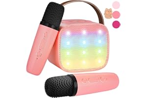 VERKB Kids Karaoke Machine, Kids Toys Birthday Gift for Girls, Mini Portable Bluetooth Speaker with 2 Wireless Microphone for Girl 5,6,7,8,10+Year Old(Sakura)