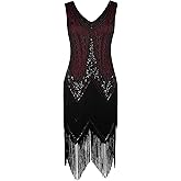 PrettyGuide Women's Flapper Dresses Sequin Pearl Fringe Dress V Neck 1920s Dress Art Deco Great Gatsby Dress