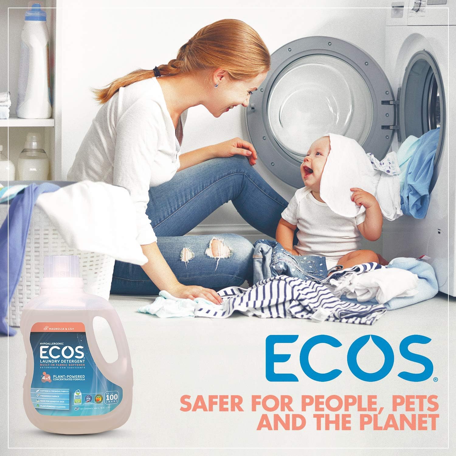 Earth Friendly Products ECOS 2X Liquid Laundry Detergent, Magnolia & Lily, 200 Loads, 100 Fl Oz (Pack of 2): Health & Personal Care