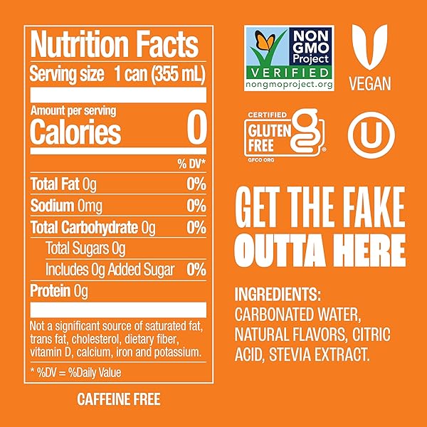 ZEVIA ZERO SUGAR SODA, ORANGE CREAMSICLE, 12 OZ CANS (8-PACK) – CAFFEINE FREE, NATURALLY SWEETENED, NO CALORIE SODA – NON-GMO PROJECT VERIFIED, GLUTEN-FREE, VEGAN