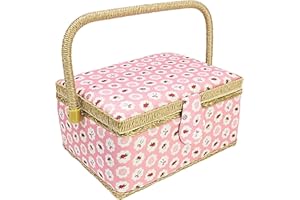 Sewing Basket with Accessories, Large Sew Storage Organizer with Complete Tools, Wooden Sew Box with Removable Tray Tomato Pi