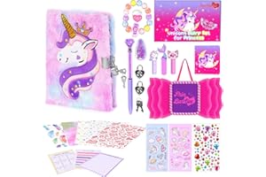 PrinBarBee Unicorn Diary for Girls with 2 Lock and 2 Keys, Plush Secret Notebook Set with 160 Lined Pages,Tie-Dye Fuzzy Journal Set, Cut Gift for Writing and Drawing for Girls Ages 6-13