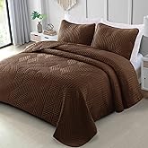 Exclusivo Mezcla Ultrasonic Full Queen Quilt Bedding Set, Lightweight Brown Bedspreads Soft Modern Geometric Coverlet Set for All Seasons (1 Quilt and 2 Pillow Shams)