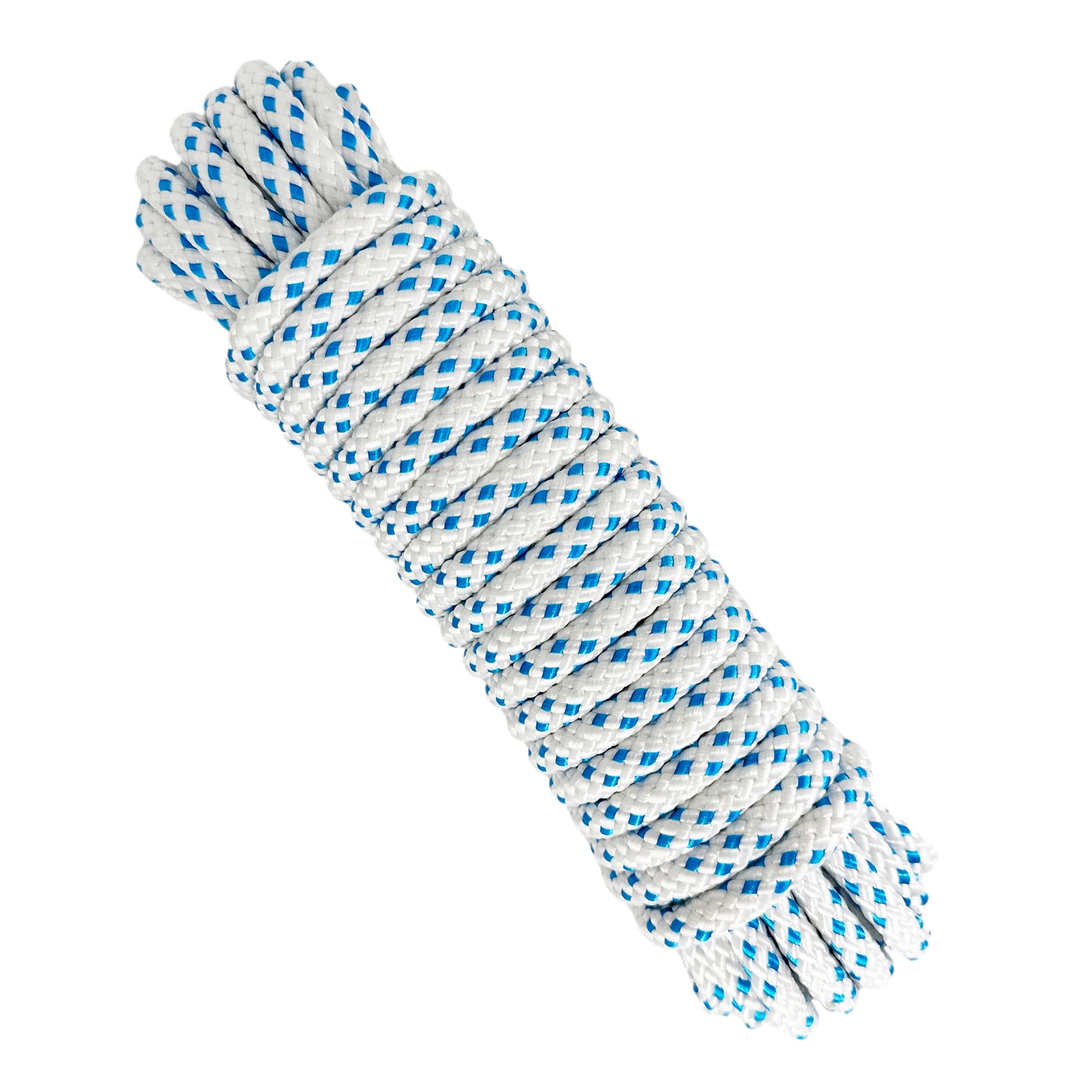 Polyester Rope Cord. Paracord. Braided High-Tenacity Nylon Cord. 8MM * 10M, Made in Spain. White with Blue