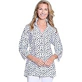 MULTIPLES Women's 5 Plkt 3/4 Sleeve Wire Collar Y-Neck Button Front Shirt