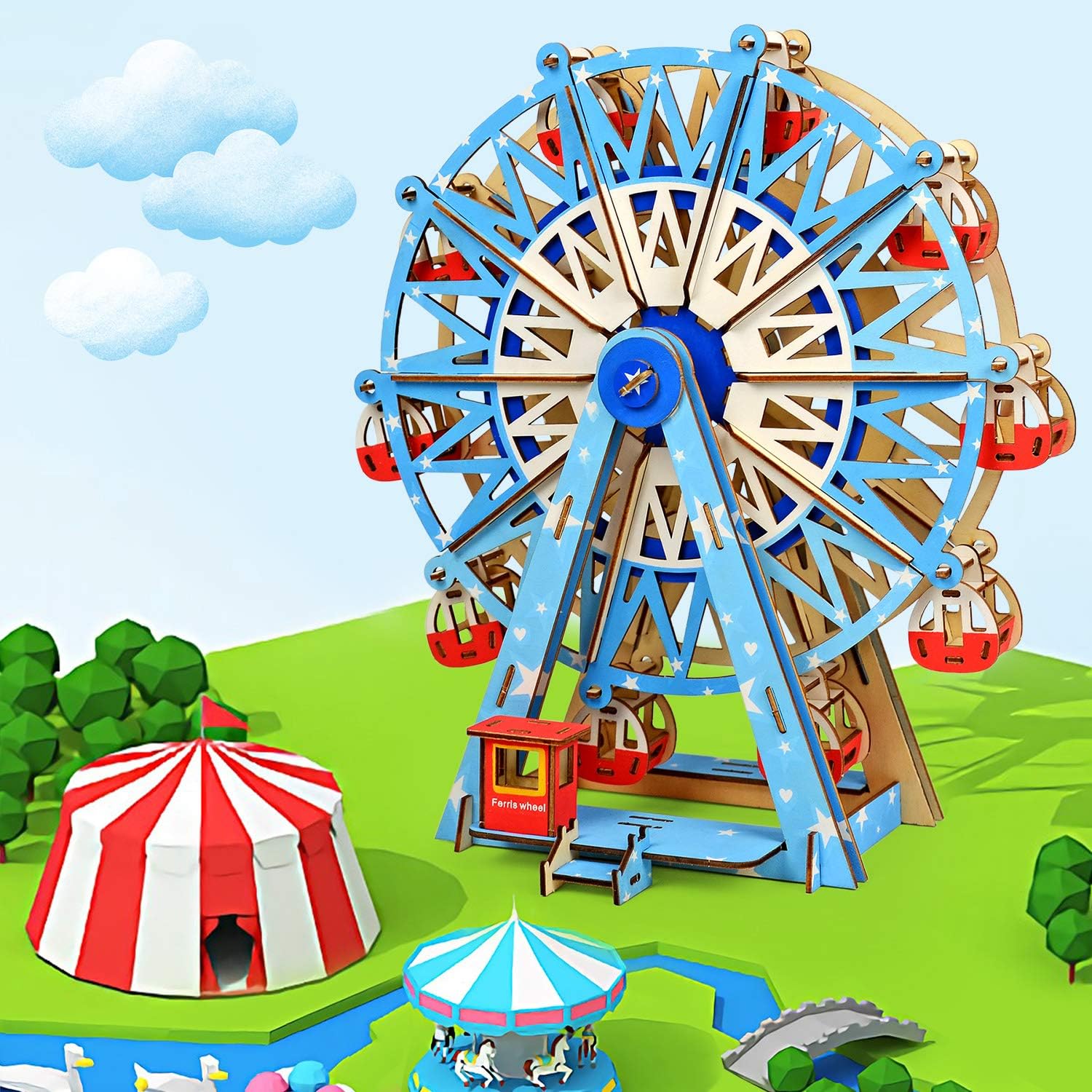 Amazon 上質な3 D木製パズル 140 Pcs Diyモデルクラフトキット子供の年齢のためのおもちゃを組み立てる 12歳以上 女の子へのプレゼント 観覧車の模型 立体パズル おもちゃ