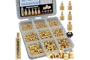 FFVRVSS 320+6Pcs M2 M2.5 M3 M4 M5 Premium Brass Threaded Inserts, Metric Brass Knurled Nuts Assortment Kit, with Heat Set Ins
