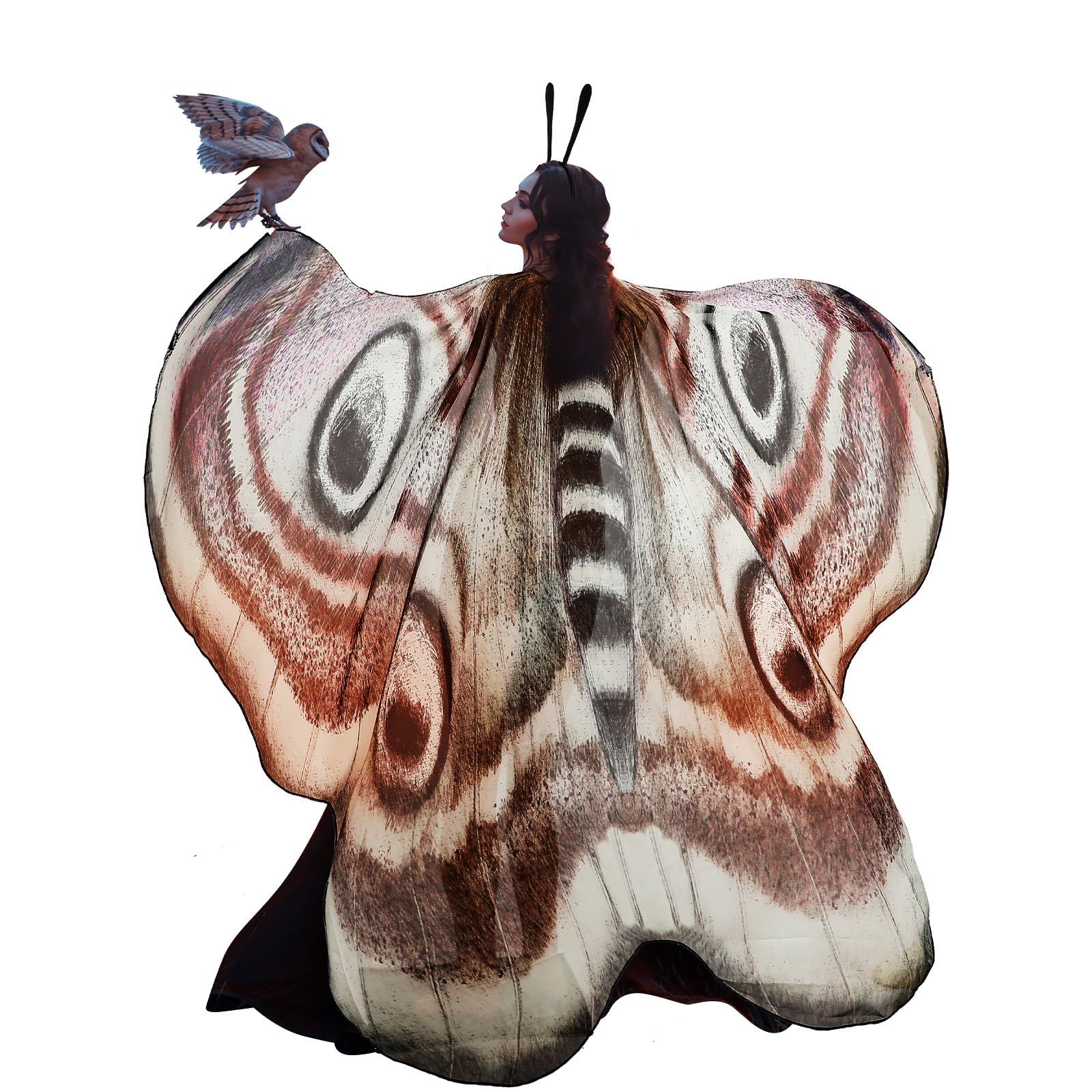 Photo 1 of Yinder 2 Pcs Halloween Moth Wings Costume Butterfly Shawl Moth Wing Cape Costume Accessory with Headband 72.83 x 50.39 Inch(Classic Style)