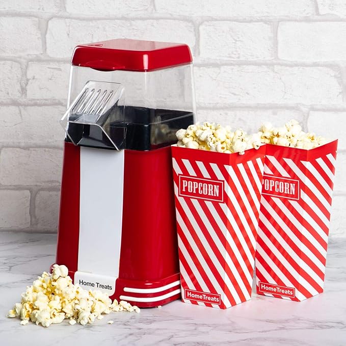 Home Treats Electric Popcorn Maker with Popcorn Boxes Retro Popcorn