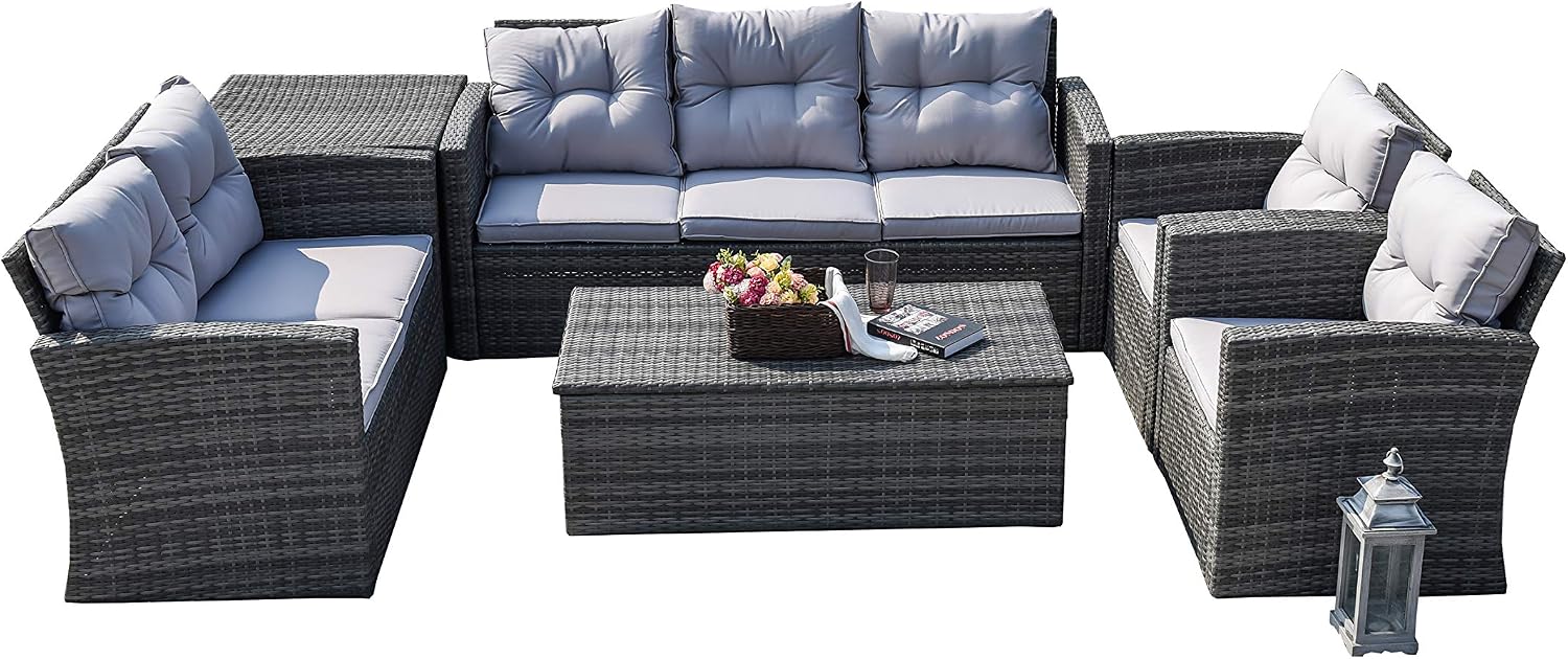 Direct Wicker Patio Furniture 6 Piece Outdoor Wicker Sectional Sofa Set With Wicker Storage Box And Storage Coffee Table Amazon Ca Home Kitchen