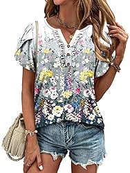 KISSMODA Women's Tunic Tops Casual V Neck Short
