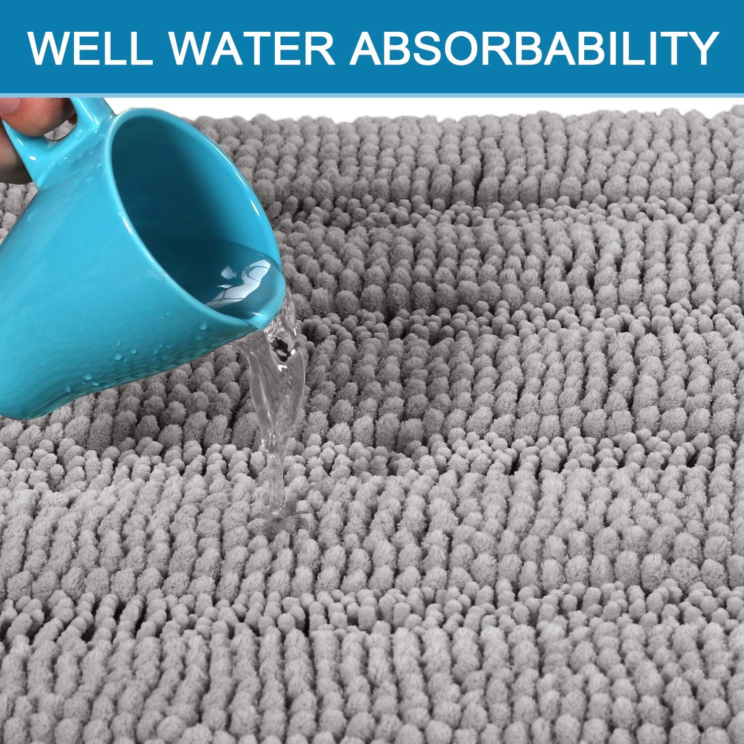 Non Slip Thick Shaggy Chenille Bathroom Rugs Soft Bath Mats for Bathroom Extra Absorbent Floor Mats Bath Rugs Set for Kitchen/Living Room (Set of 2, 20" x 32"/17" x 24", Dove): Home & Kitchen
