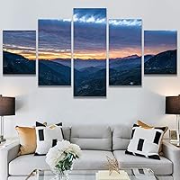 SIGNWIN 5 Panel Canvas Wall Art Sunset in The Mountains for Home Decorations Ready to Hang - 60