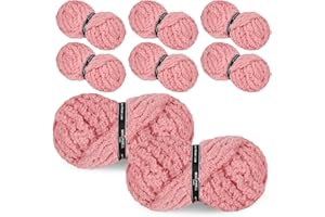 MINUPWELL 8 Packs Jumbo Chunky Chenille Yarn - 1820g(64oz) 254 Yards (761ft) Bulky Yarn - Chunky Yarn for Hand Knitting Blanket,Cushions, Pet Bed - Soft and Durable(Pink)
