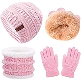 3Pcs Kids Winter Beanie Hat Scarf Gloves Set for 2-6-10-14 Years Old Boys Girls, Knit Thick Warm Fleece Lined Thermal Sets