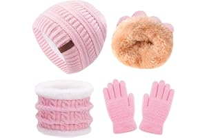 FENELY 3Pcs Kids Winter Beanie Hat Scarf Gloves Set for 2-6-10-14 Years Old Boys Girls, Knit Thick Warm Fleece Lined Thermal Sets