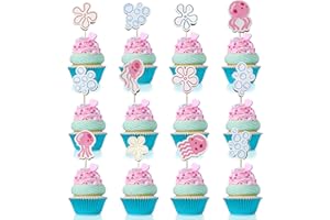 FINDUAT 24 PCS Jellyfish Bubbles Flowers Cupcake Toppers Under The Sea Bikini Bottom Theme Cake Decorations for Wedding Bridal Baby Shower Birthday Party Supplies