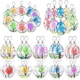 Hicarer 40 Pieces Dried Flower Tree Pendant Plant Pressed Flower Charms Resin Lacework Transparent Glass Beads Round Floating Pendant Mixed Colors for DIY Necklace Bracelet Jewelry Making, 4 Styles