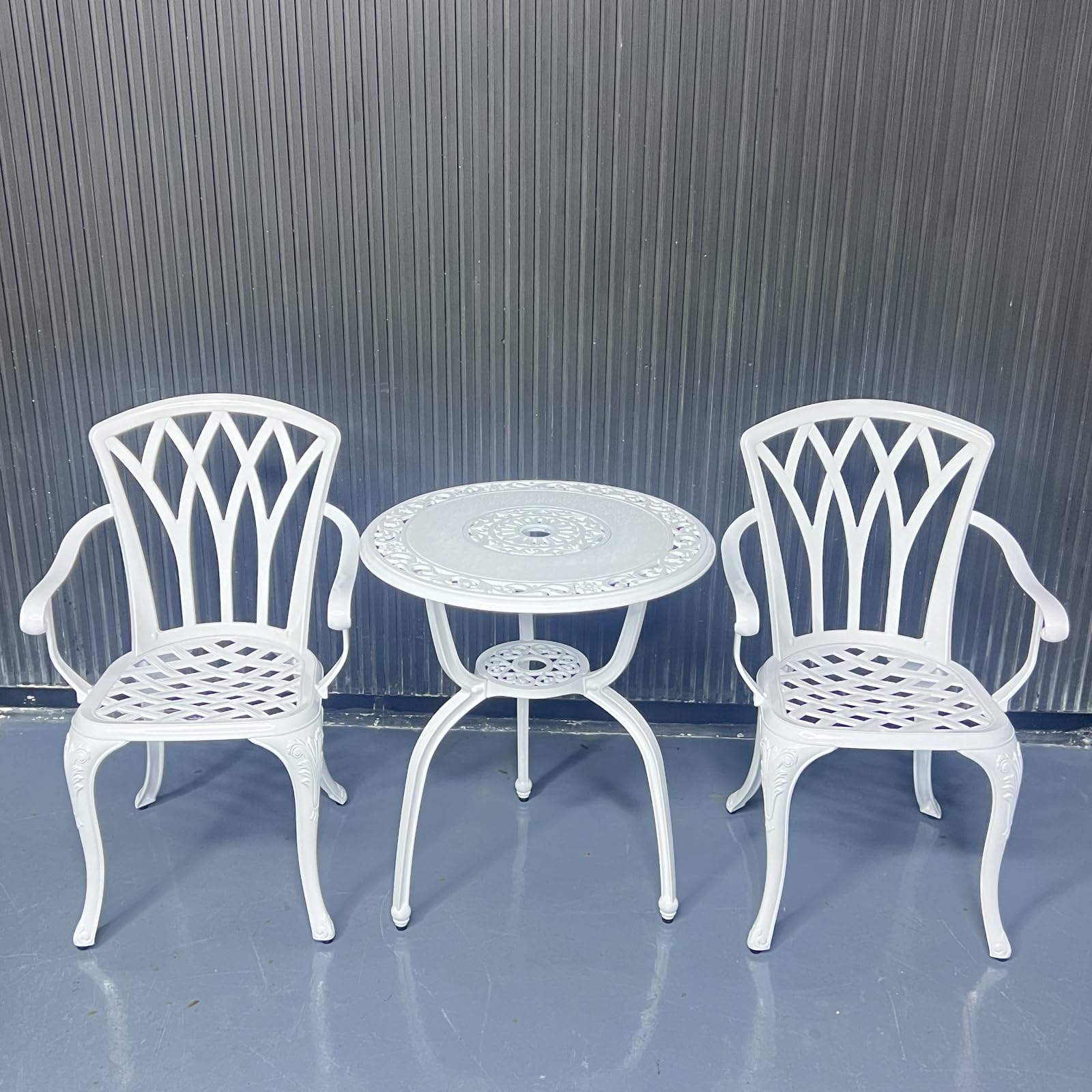 Photo 1 of **PARTS ONLY MISSING PARTS NON FUNCTIONAL**
C/G Bistro Set 3 Piece Outdoor Cast Aluminum Patio Bistro Set with Umbrella Hole and Armrests,Outdoor Bistro Table Set,Patio Furniture Set Front Porch Set for Yard Garden Villa (white)
