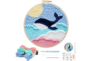 JSRQT Punch Needle Kit with Whale Pattern Starter Kits for Beginners Handcraft DIY Embroidery Craft for Adults Hoop with Inst