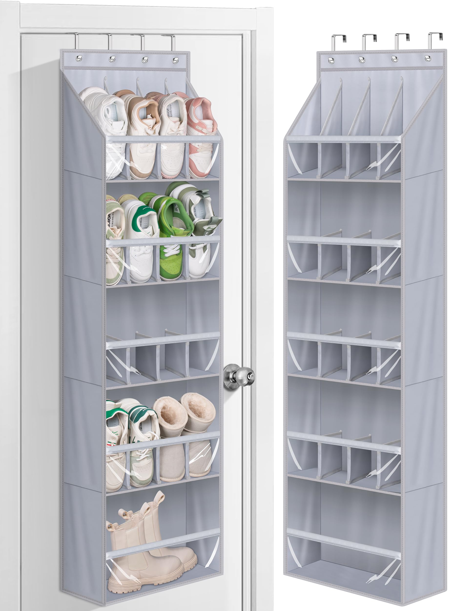 MISSLO 20 Pairs Over Door Shoe Storage for Narrow Door Shoe Rack Hanging Organiser with Deep Pocket for Tidy Boots Organizer Sneakers Holder, Grey