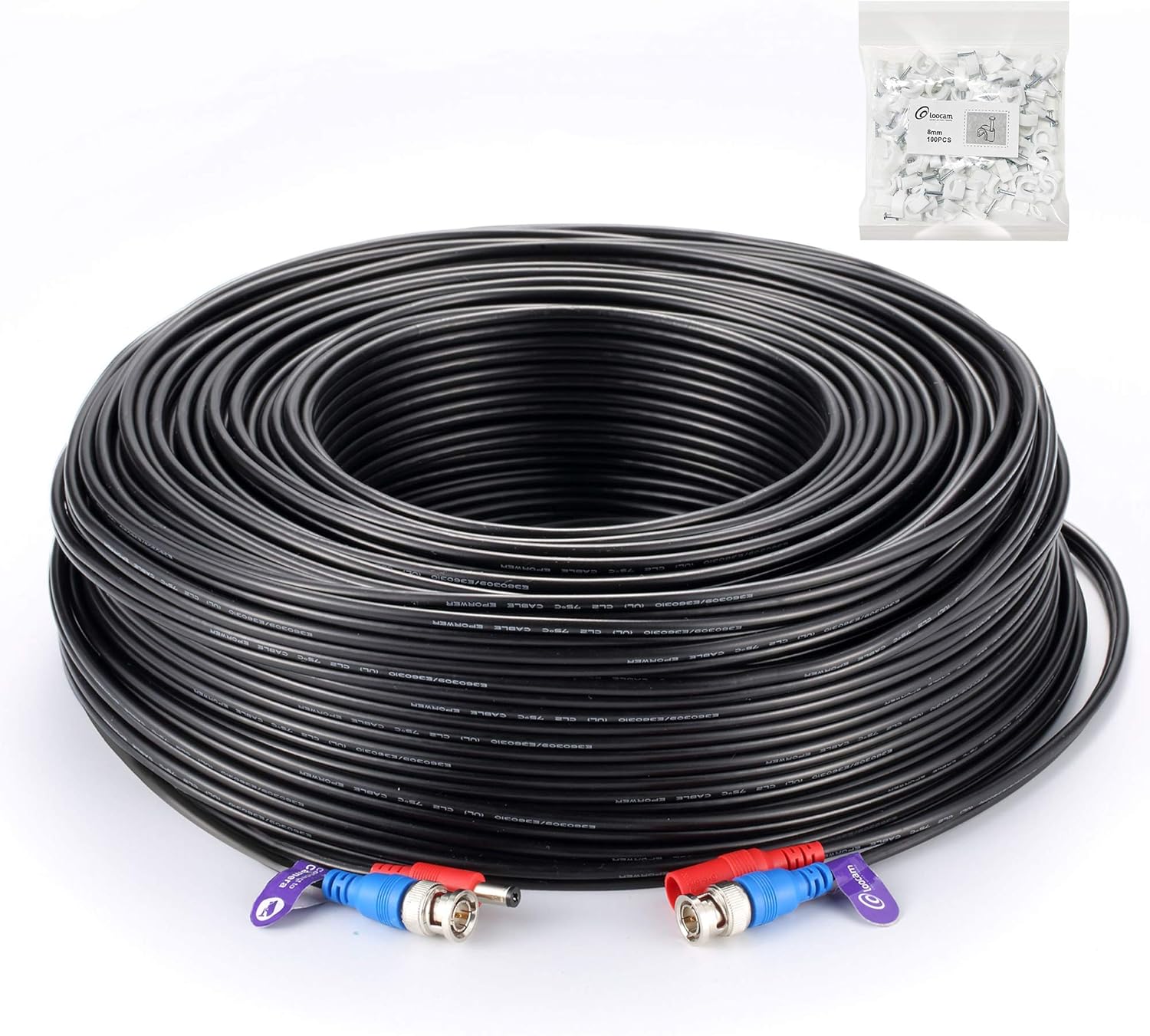 Amazon Com Loocam 300ft Extension Cord With Cable Clips Hd Bnc Video Power For Cctv Surveillance Camera Dvr Security System Bnc Video And Dc Power Extension Cable Wired Black 300ft Camera