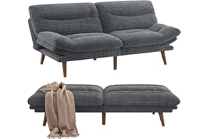 Pipishell Futon Sofa Bed, 66" Corduroy Futon Couch Convertible with Adjustable Backrest and Armrests, Recliner Sleeper Sofa, for Small Spaces Living Room, Apartment, Guest Room or Office, Grey