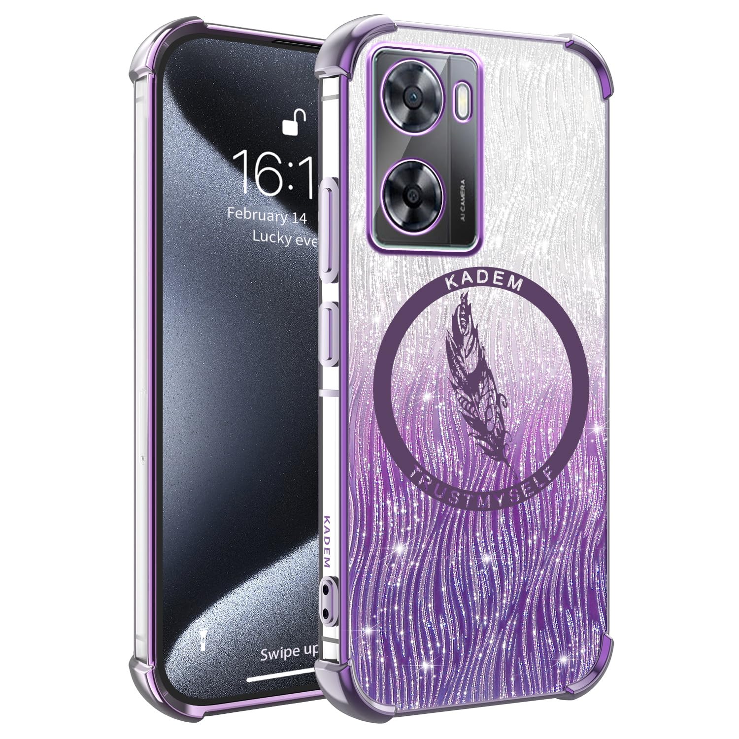 XINYEXIN Transparent Glitter Case for Oppo A57s 4G / Oppo A57 4G / OnePlus Nord N20 SE, Ultra Thin Slim Bling Clear Soft TPU Shockproof Bumper Back Cover for Women Girl - Purple