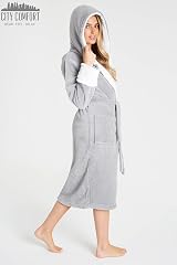 CityComfort Ladies Hooded Dressing Gown Sherpa Hood Plush Bathrobe M Grey view 4