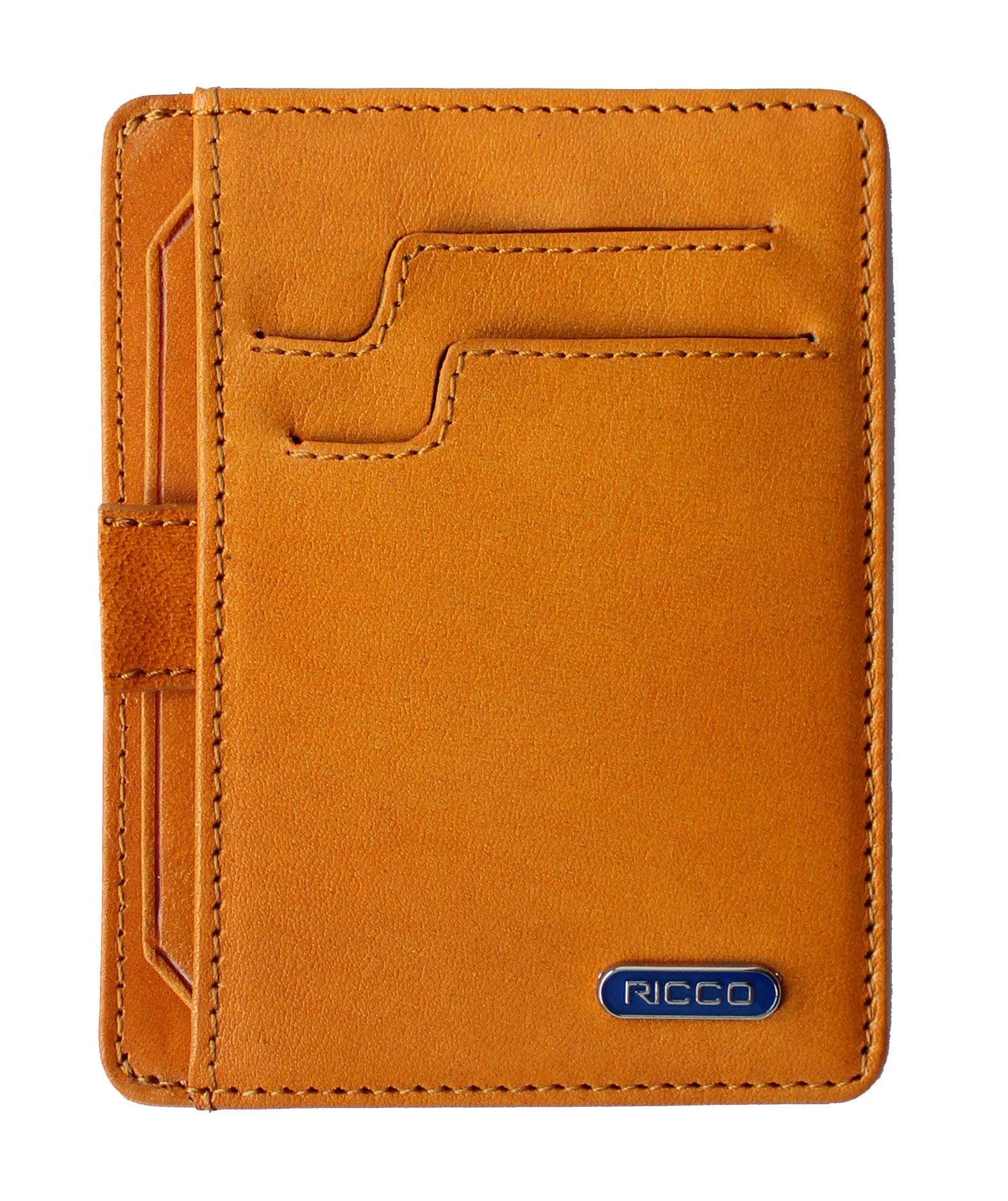 Ricco Front Pocket Genuine Italian Leather Thin Card Case Minimalist Wallet with RFID Blocking S11 (Yellow)