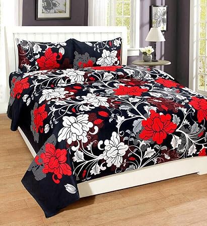 Roop Decor Polycotton Double Bedsheet with 2 Pillow Covers (Black, Queen Size)