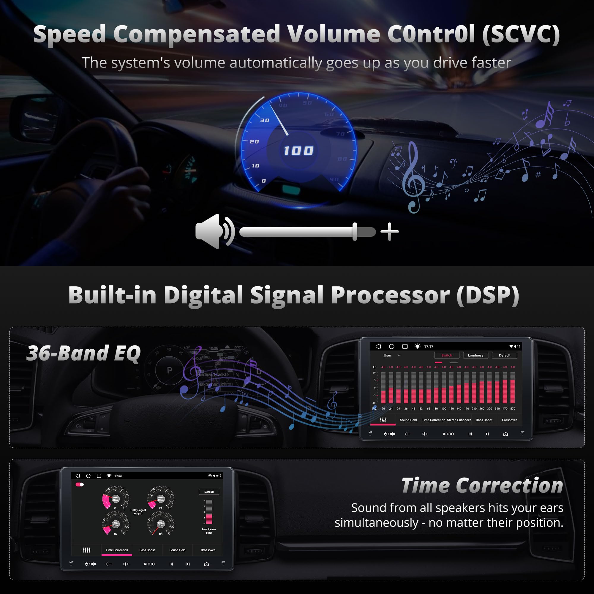 A6PF Plus 8-Core 4G+64G 9inch Android Double DIN Car Stereo, 4G LTE, WiFi/BT/USB, Wireless CarPlay & Android Auto QLED Touch Screen, Dual Bluetooth, 36-Band EQ DSP, AI Chat&GPS Tracking